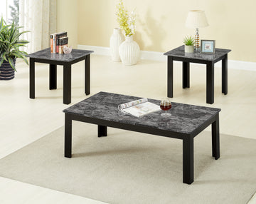 3Pc Set Traditional Style Rectangular Coffee Table Square Shape End Table Wooden Legs Black Finish Faux Marble Top Wooden Furniture Gray Finish Gray Gray Primary Living Space Traditional Rectangular