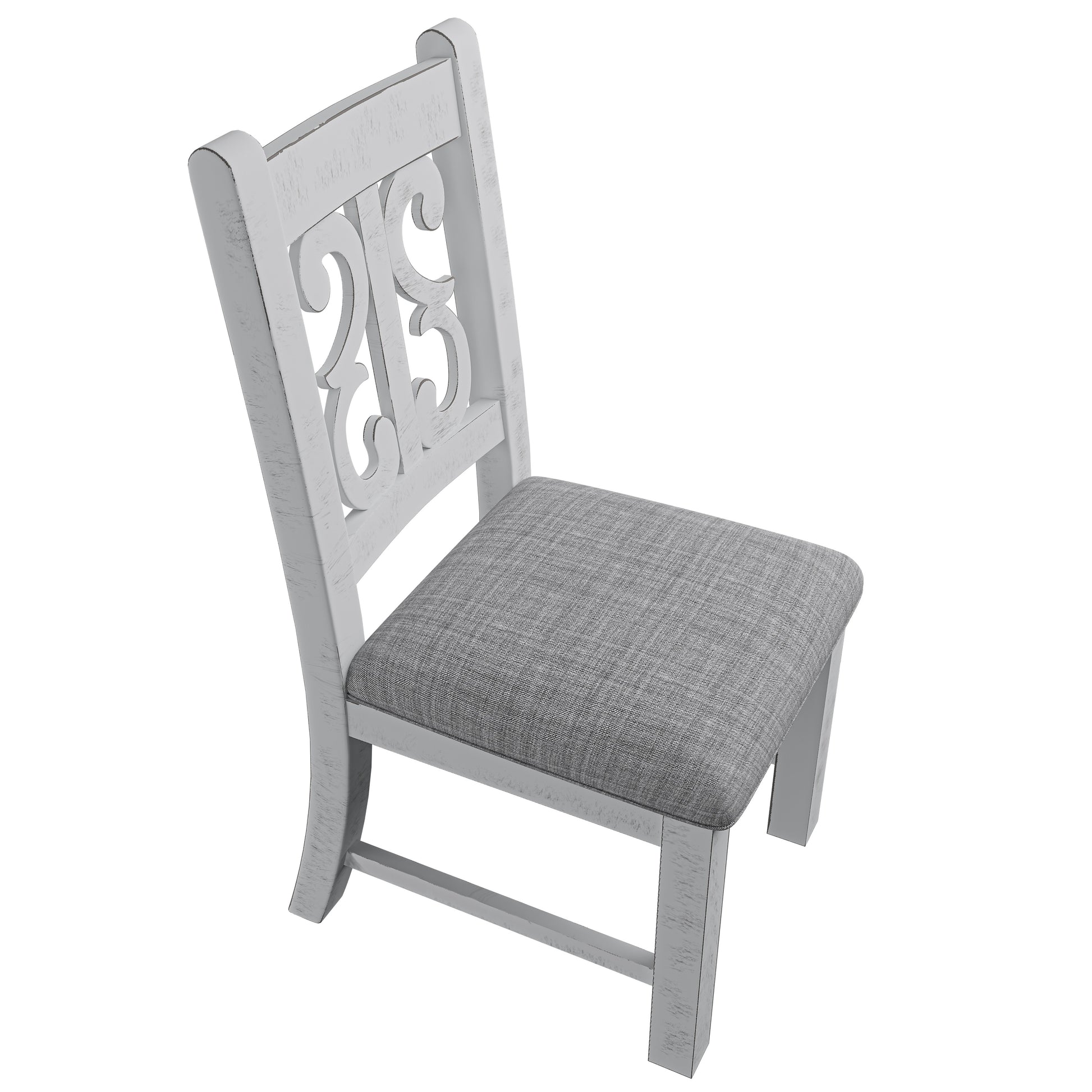 White Color 5Pc Dining Set Round Table W 4X Side Chairs Beautiful Look Dining Room Furniture White Wood Dining Room Distressed Finish Rubberwood Round Dining Table With Chair Upholstered Chair Wood