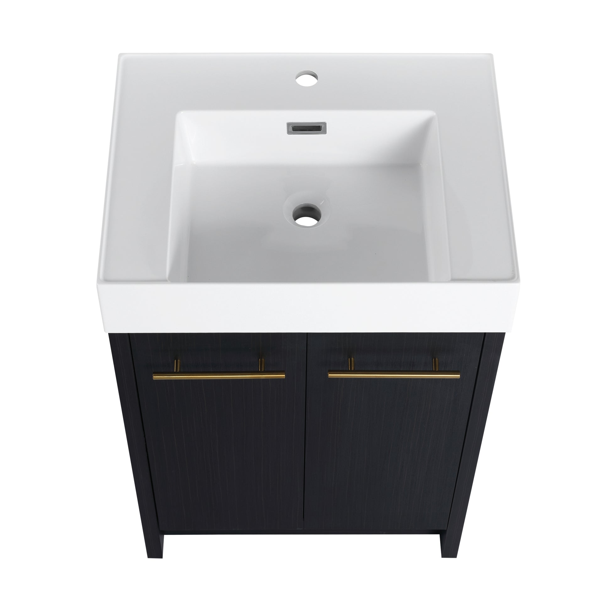 24 Inch Freestanding Bathroom Vanity With Resin Sink, With Soft Closing Door, Kd Package Black Chestnut 2 Bathroom Freestanding Modern Plywood