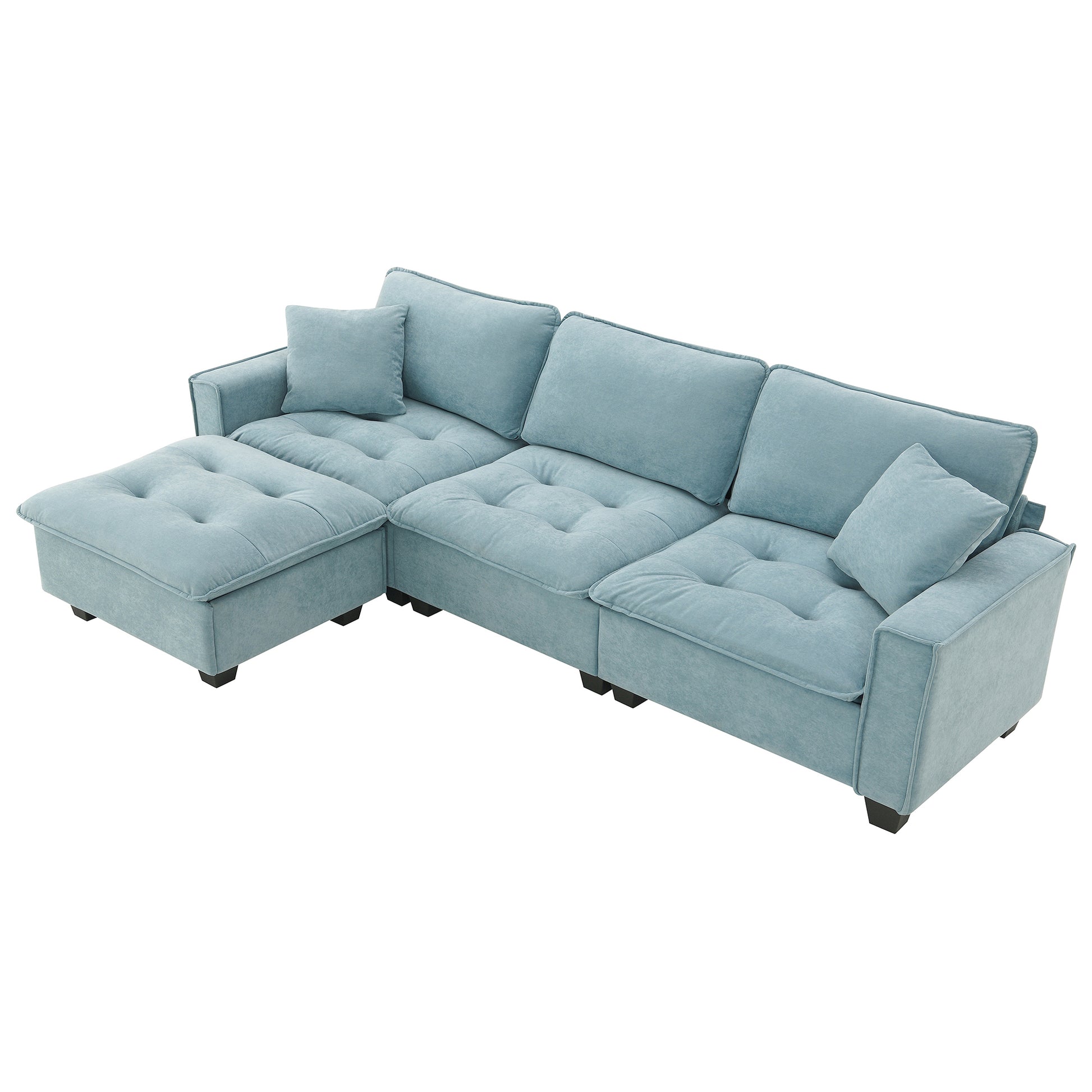 100*59" Modern Convertible Sectional Sofa,L Shaped Reversible Couch Set With Free Pillows,4 Seat Suede Velvet Sleeper Sofa With Ottoman For Living Room,Apartment,Office,3 Colors Light Blue Suede 4 Seat