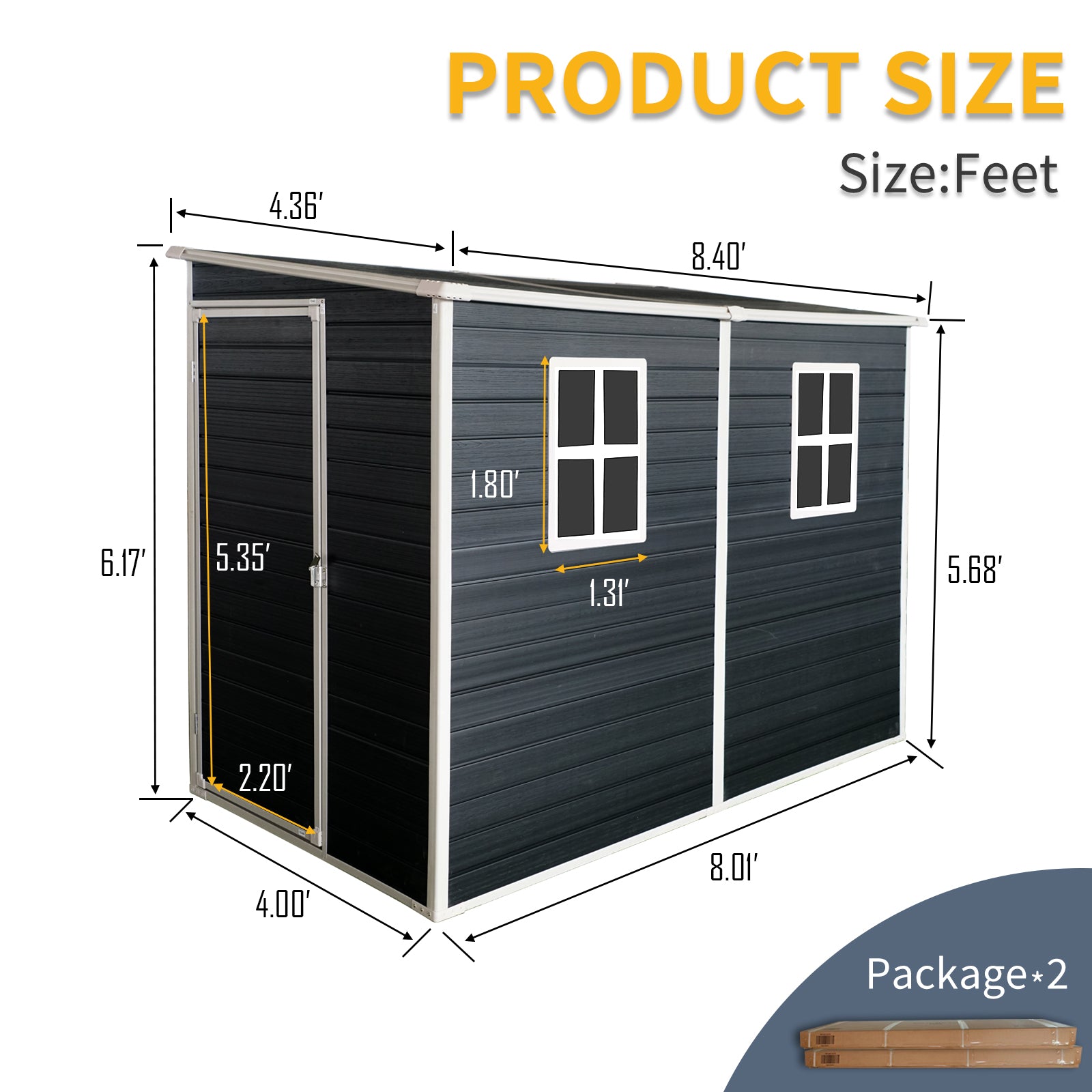 4X8Ft Outdoor Storage Shed With Floor Resin Shed With Two Window, Waterproof ,Lockable Doors For Patio,Yard,Lawn Black Black Polypropylene