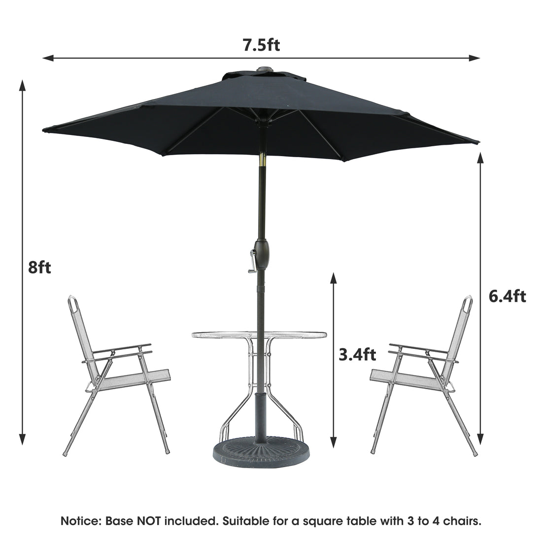 7.5Ft * 7.5Ft Patio Umbrella With Crank And Push Button Tilt, Outdoor Table Market Umbrella With Aluminum Pole Black Black Polyester