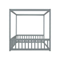 Full Size Canopy Frame Floor Bed With Fence, Guardrails,Grey Full Grey American Design Pine