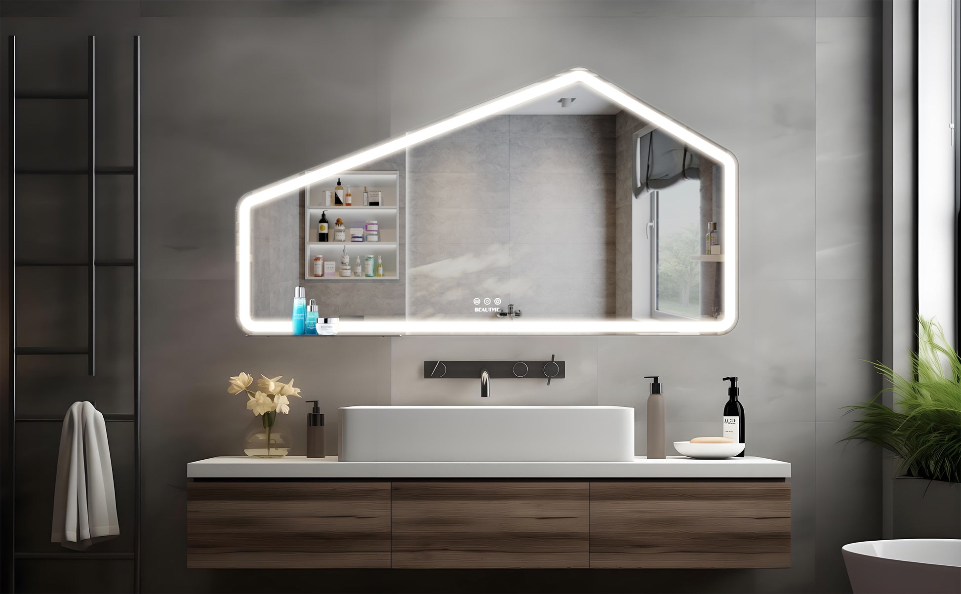 52*28 Inch Led Bathroom Vanity Mirror Wall Mounted Adjustable White Warm Natural Lights Anti Fog Touch Switch With Memory Modern Smart Large Bathroom Mirrors Silver Aluminium