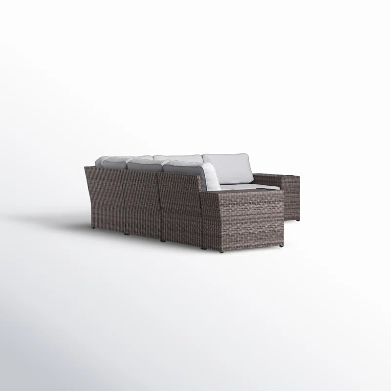 102" Wide Reversible Outdoor Wicker Sectional Sofa With Cushions Fully Assembled Brown,Grey Wicker