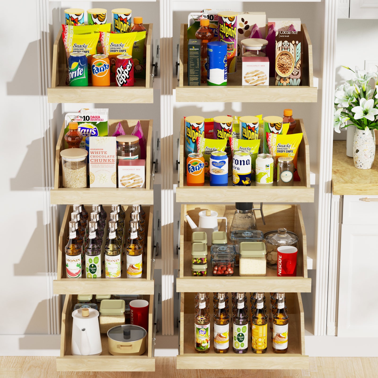 Pull Out Cabinet Organizer High Drawer 19 " W X 21" D Hard Close Wood Slide Out Shelves Cabinet Storage And Organizer With Full Extension Rail Slides Pull Out Drawer For Kitchens Cabinet Pantry Wood