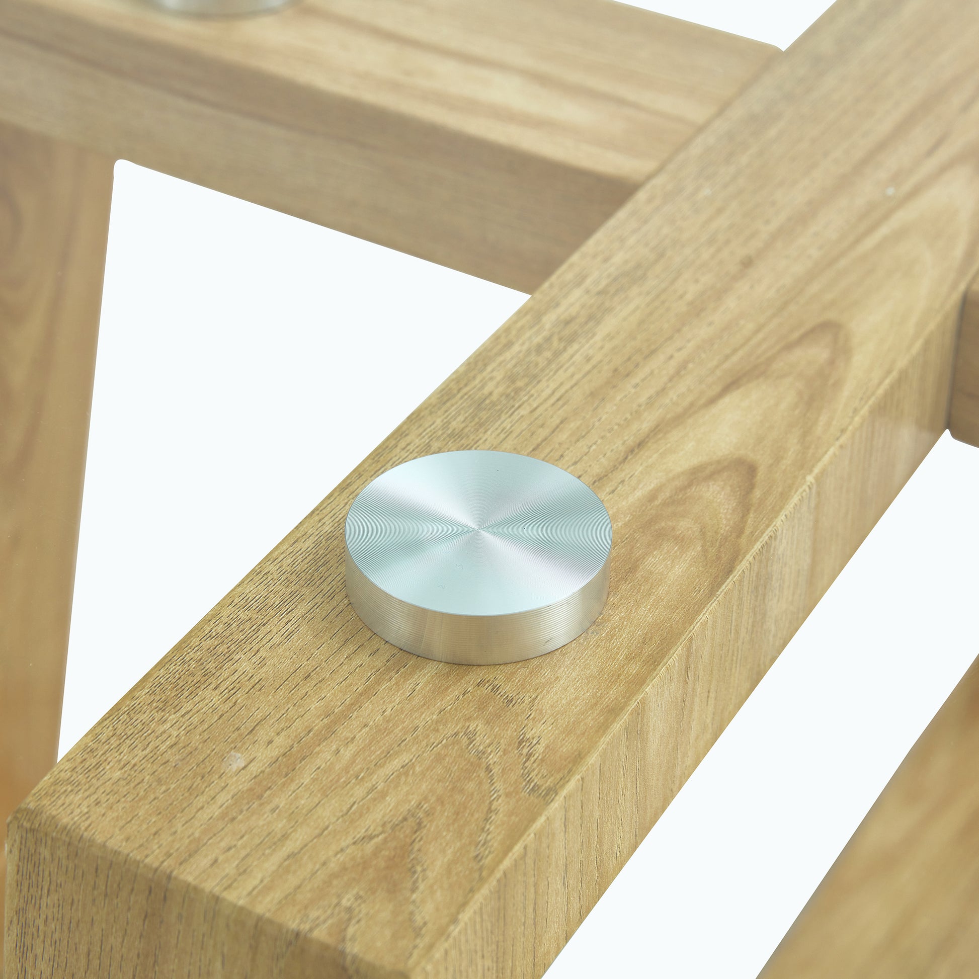 Modern Practical Circular Coffee Tables. Made Of Transparent Tempered Glass Tabletop And Wood Colored Mdf Material. Suitable For Living Rooms And Bedrooms.31.5"*31.5"*17.7" Transparent Glass