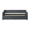 Twin Size Daybed With Drawers Upholstered Tufted Sofa Bed, With Button On Back And Piping On Waved Shape Arms Dark Grey Twin Dark Grey Wood Fabric