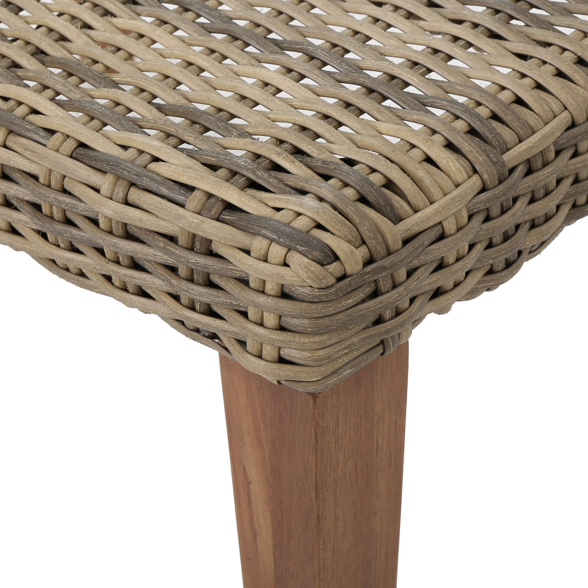 Hampton Wood Wicker Ottoman Natural Grey Metal & Wood