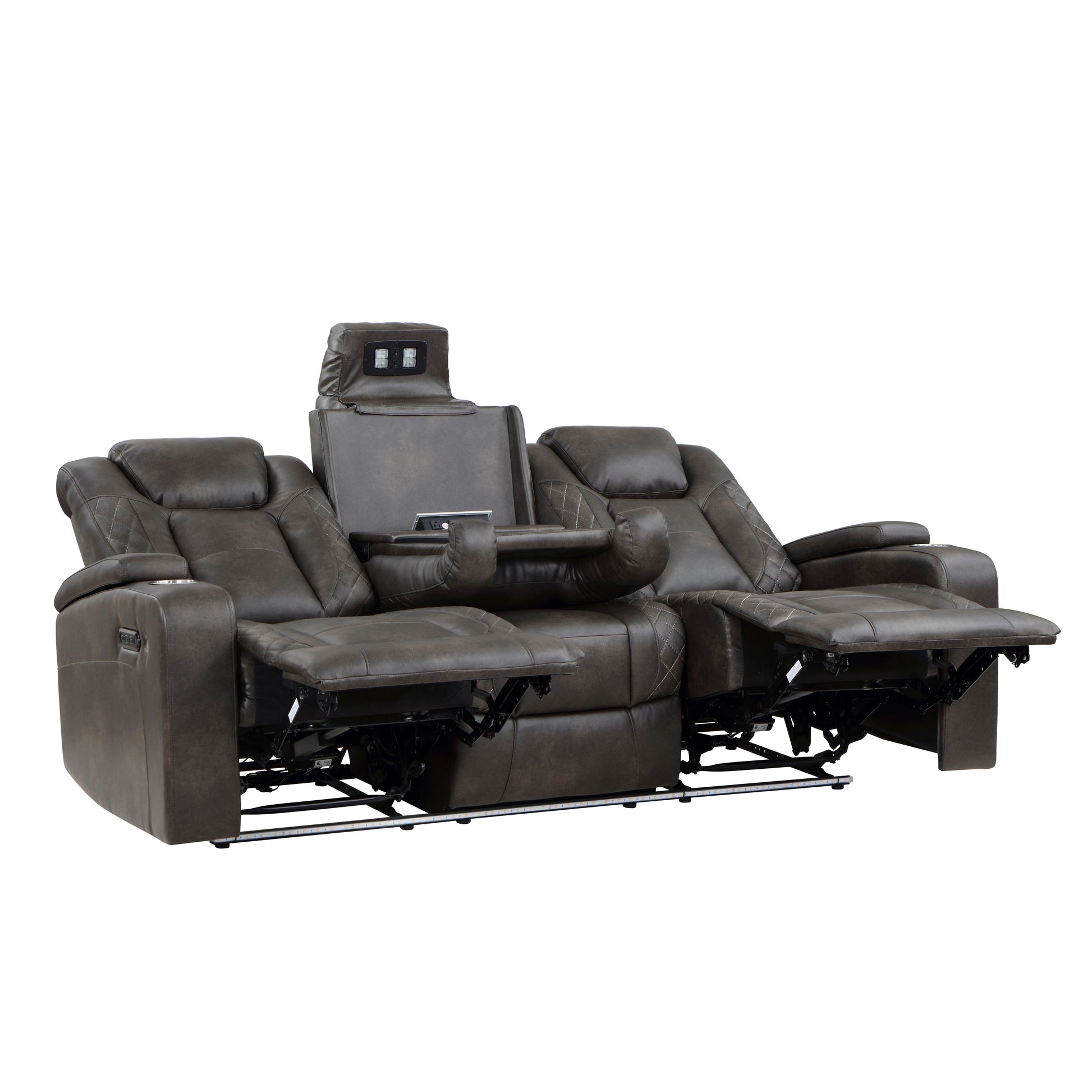 Luxury Comfort Modern Living Room Furniture 1Pc Power Reclining Sofa Premium Faux Leather Upholstery, Power Headrests, Led Light, Usb Ports, Power Outlets, Hidden Storage Brown Gray Faux Leather Wood Primary Living Space Luxury,Modern Plywood,Solid Wood