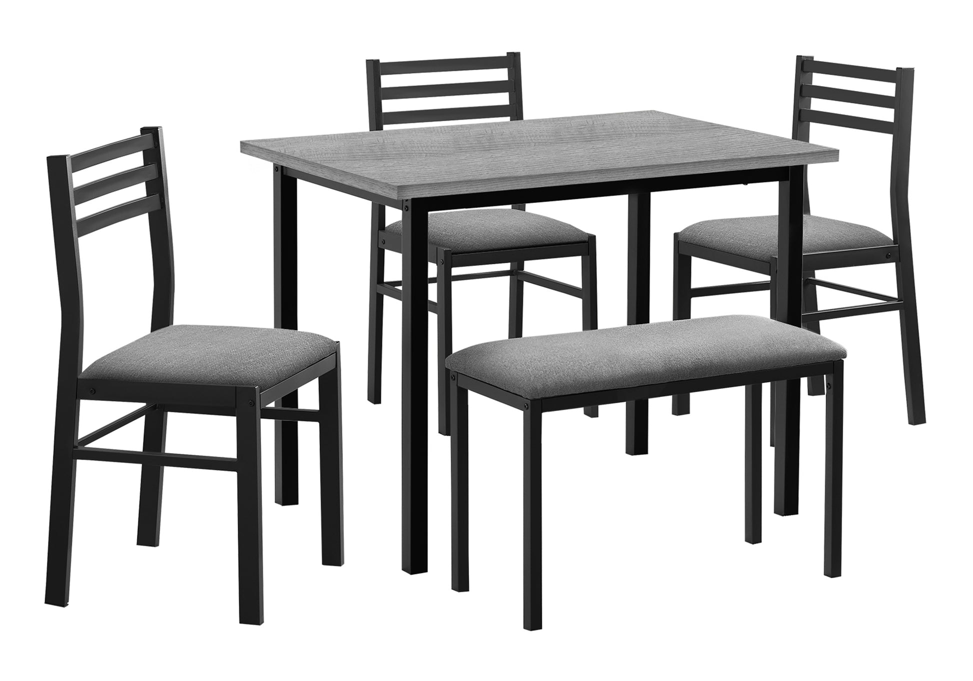 Dining Set, 5Pcs Set, 40" Rectangular, Kitchen, Small, Black Metal, Grey Laminate, Grey Fabric, Contemporary, Modern Grey Foam Metal