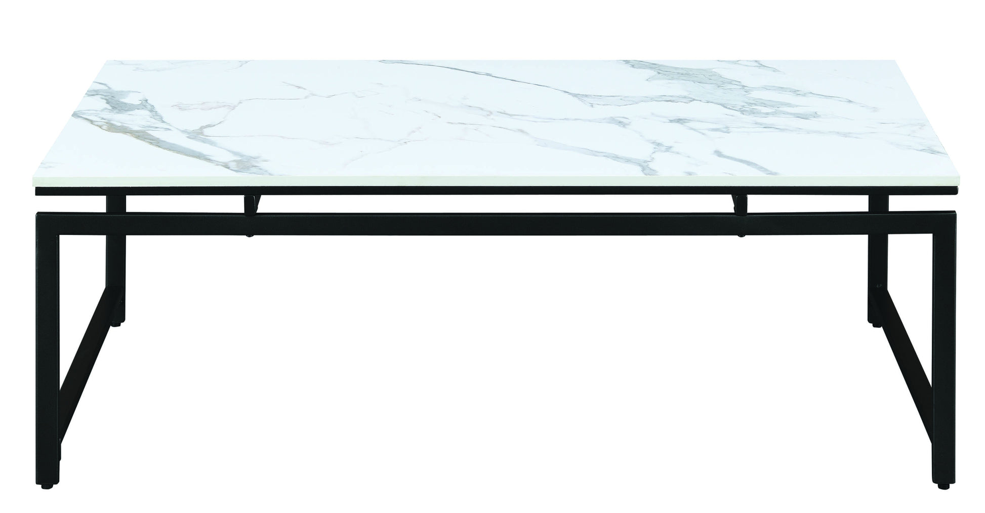 3 Piece Metal Base Occasional Table Set With Faux Marble Top, Black And White Black White Fabric Metal