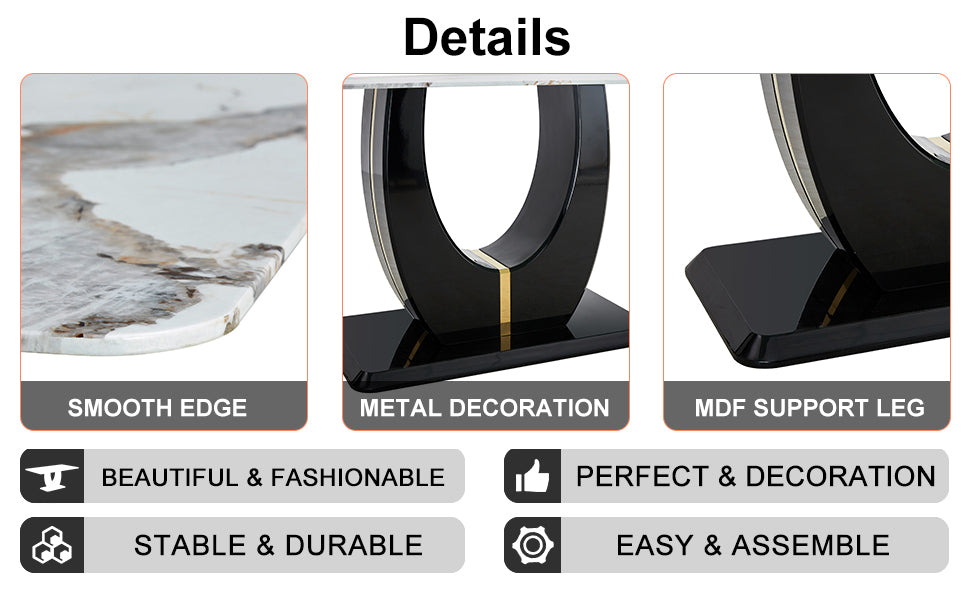 Table And Chair Set, Modern Dining Table, Patterned Table Top And Black Mdf Leg Table, Soft And Comfortable Dining Chair, Perfect For Dinner, Meetings, Home And Office Decor Grey Black Mdf Glass