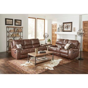 Achern Brown Leather Air Manual Reclining Sofa And Loveseat With Storage Console And Usb Port Brown Espresso Wood Primary Living Space Medium Firm Cushion Back Traditional Pillow Top Arms Faux Leather 5 Seat