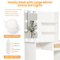 Vanity Desk Set Stool & Dressing Table With Led Lighting Mirror Drawer And Compartments Modern Wood Cosmetic Table Chest Of Drawers White Color Glossy White 1 Drawer Wood