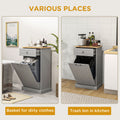 Homcom Kitchen Tilt Out Trash Bin Cabinet Free Standing Recycling Cabinet Trash Can Holder With Drawer, Gray Grey Mdf