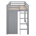 Twin Size Loft Bed With Drawer, Two Wardrobes And Mirror, Gray Gray Solid Wood Mdf