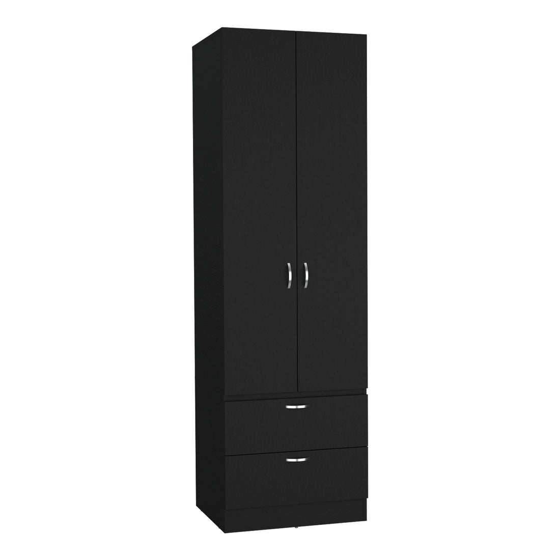 Armoire Wardrove 76" H, Hanging Rod, 2 Drawers, 1 Shelf, Black Black Solid Wood Mdf Engineered Wood