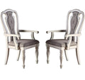 Antique White Set Of 2Pc Dining Arm Chairs Upholstered Tufted Unique Design Chairs Back Cushion Seat Dining Room Antique White,Grey Dining Room Contemporary,Transitional Dining Chairs Rubberwood Tufted Back Solid Wood