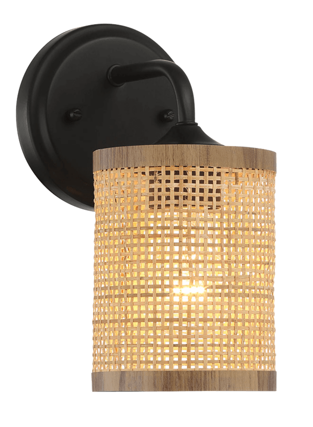 Reef Single Lights Wall Sconce With Natural Rattan Shade Rustic Wicker Wall Light Black,Rattan Metal,Rattan