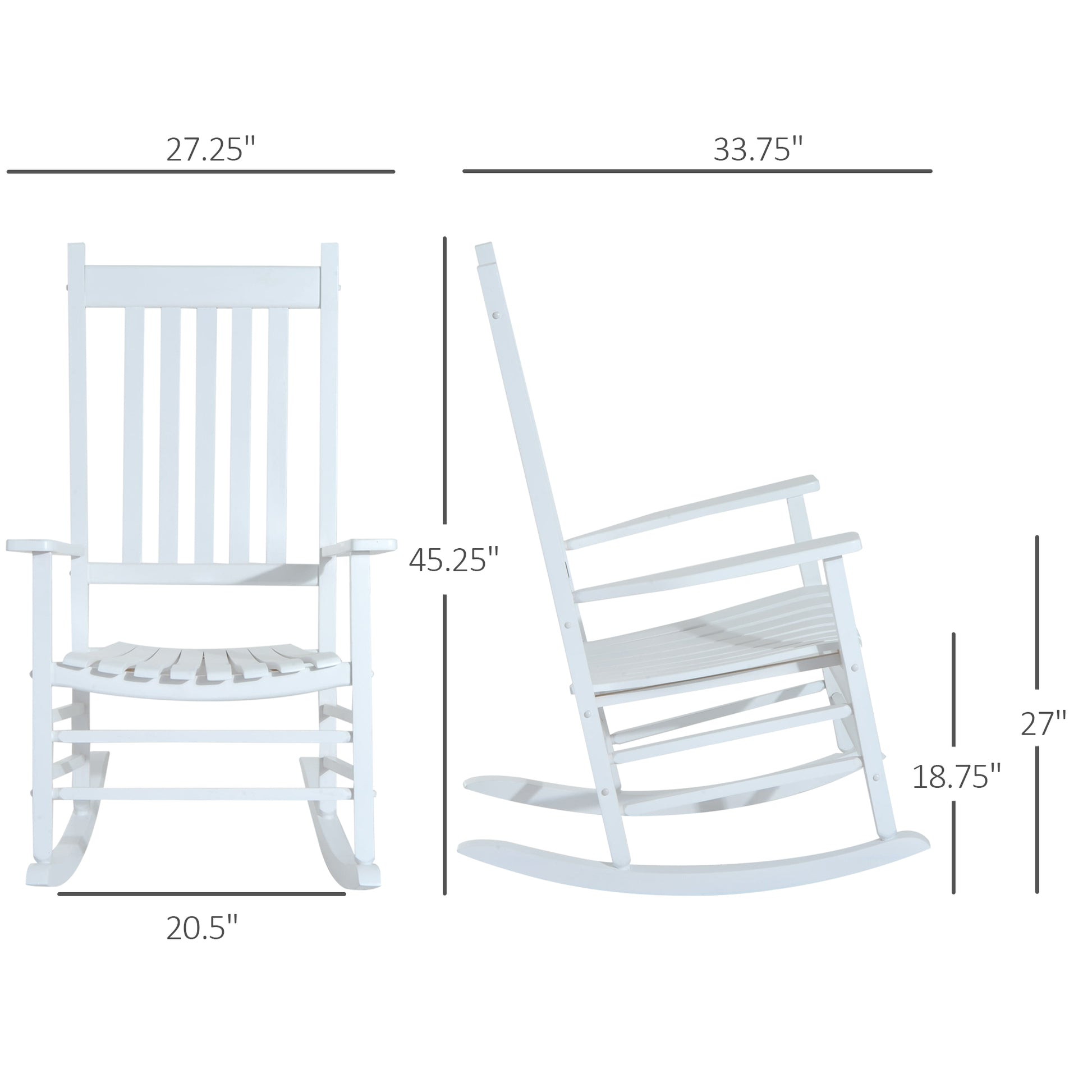 Outsunny Outdoor Rocking Chair, Patio Wooden Rocking Chair With Smooth Armrests, High Back For Garden, Balcony, Porch, Supports Up To 352 Lbs., White White Wood