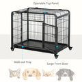 Pawhut Folding Design Heavy Duty Metal Dog Cage Crate & Kennel With Removable Tray And Cover, & 4 Locking Wheels, Indoor Outdoor 37