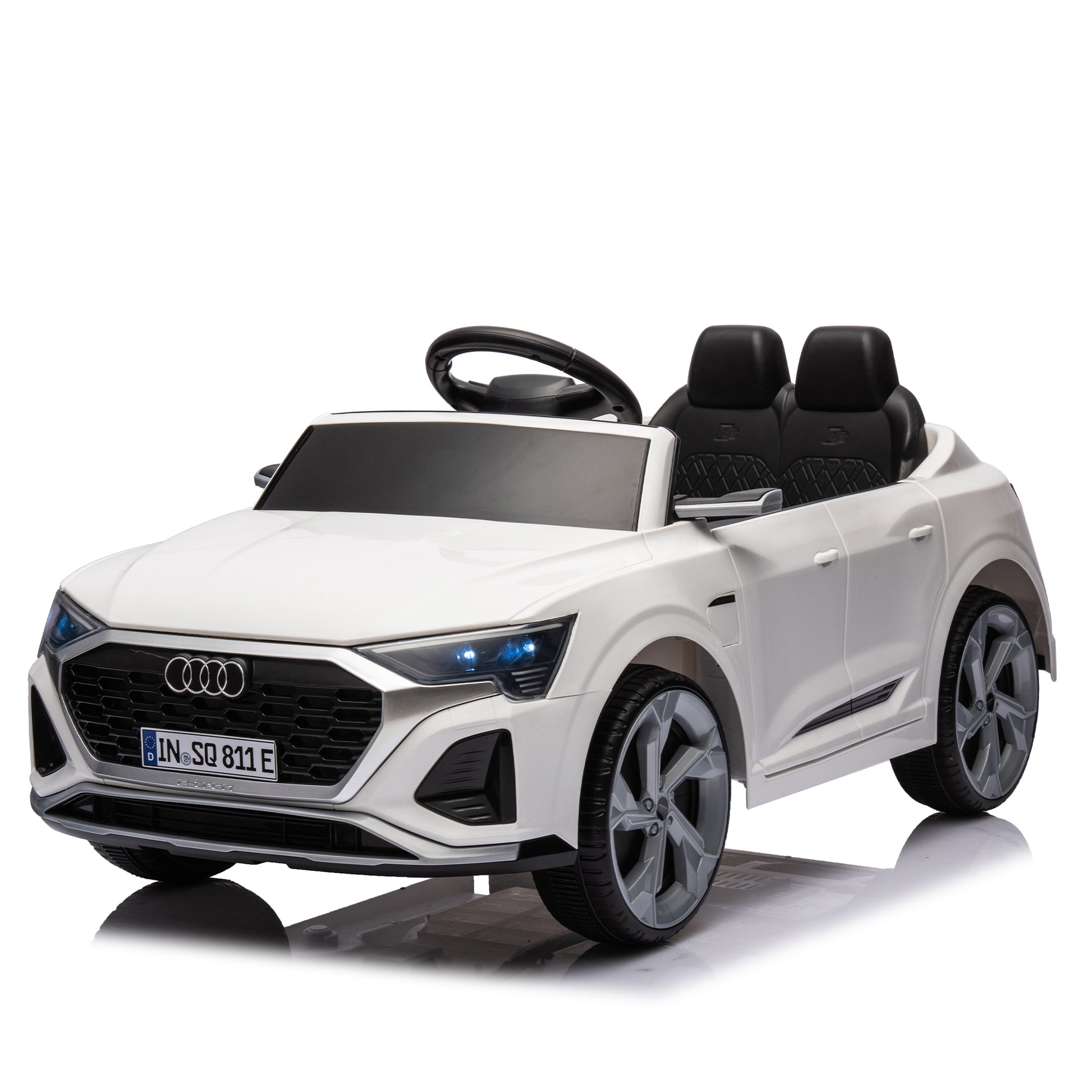 12V Kids Ride On Electric Car W Parents Remote Control,Licensed Audi Sq8 For Kids,Dual Drive,Suspension,Hanging Start,Three Speed Adjustable Music,Volume Control,Led Lights For Kids Aged 3 6. White 50 99 Lbs Polypropylene