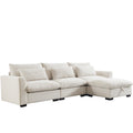 Corduroy Sectional Sofa, L Shaped Couch With Storage Footstool And 3 Pillow, Sectional Couch For Living Room Apartment, Beige Beige Corduroy 3 Seat