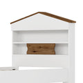 Twin Size House Shaped Wooden Bed With Storage Shelf On The Headboard, Built In Two Storage Drawers, Brown Brown White Wood