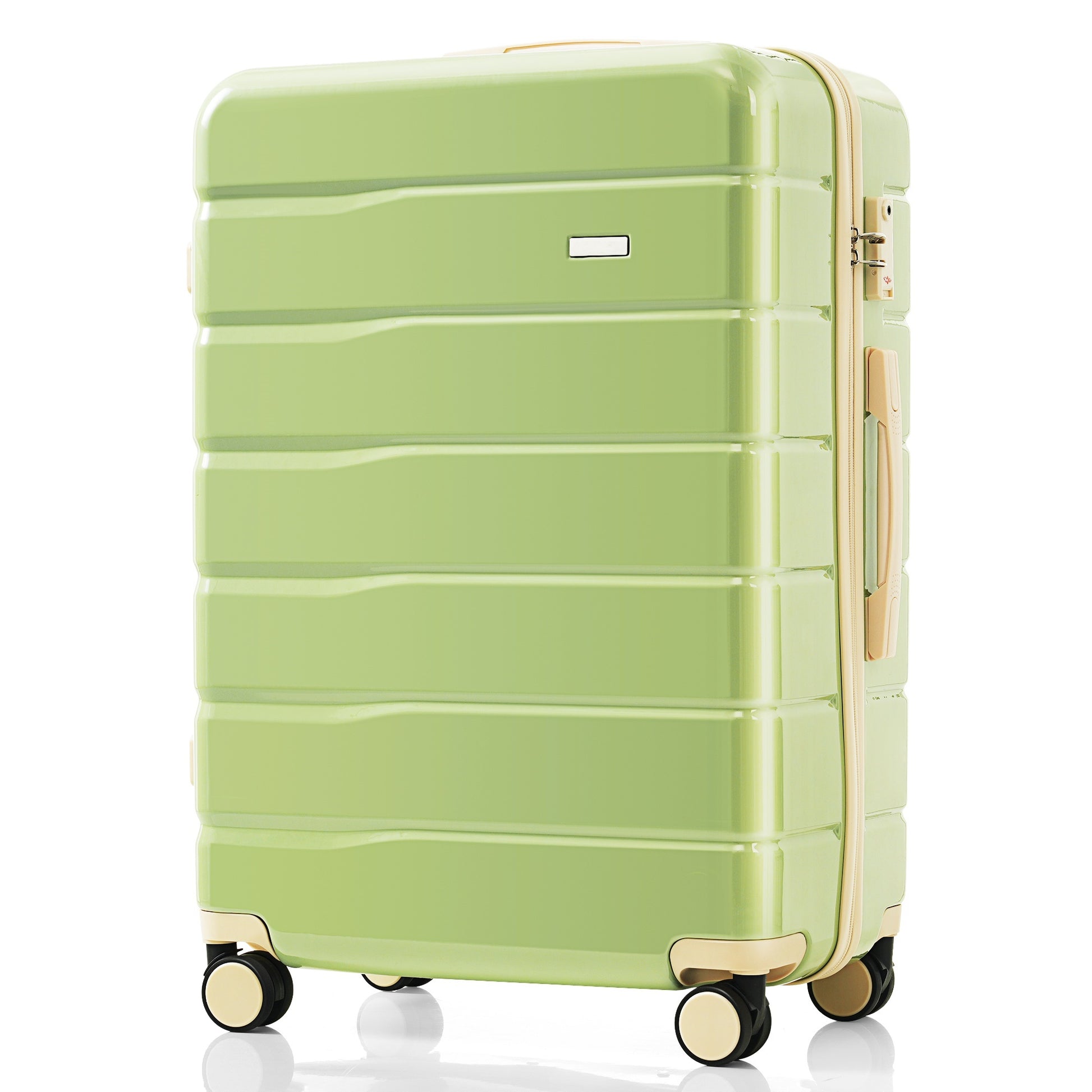 Premium Abs Travel Luggage Set3 Piece Tsa Lock Suitcase Group With 20, 24, And 28 Inch Sizes With 360 Spinner Wheels, Green And Beige Green Ivory Abs