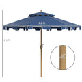 Outsunny 9' Patio Umbrella With Push Button Tilt And Crank, Double Top Ruffled Outdoor Market Table Umbrella With 8 Ribs, For Garden, Deck, Pool, Dark Blue Dark Blue Polyester