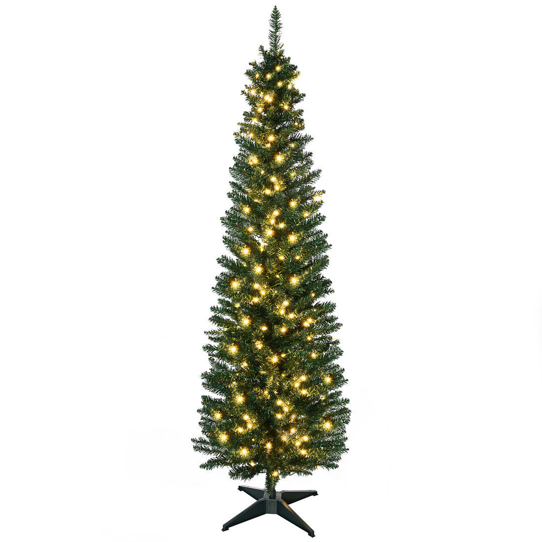 Homcom 5' Tall Pre Lit Slim Noble Fir Artificial Christmas Tree With Realistic Branches, 110 Warm White Led Lights And 294 Tips, Green Green Plastic