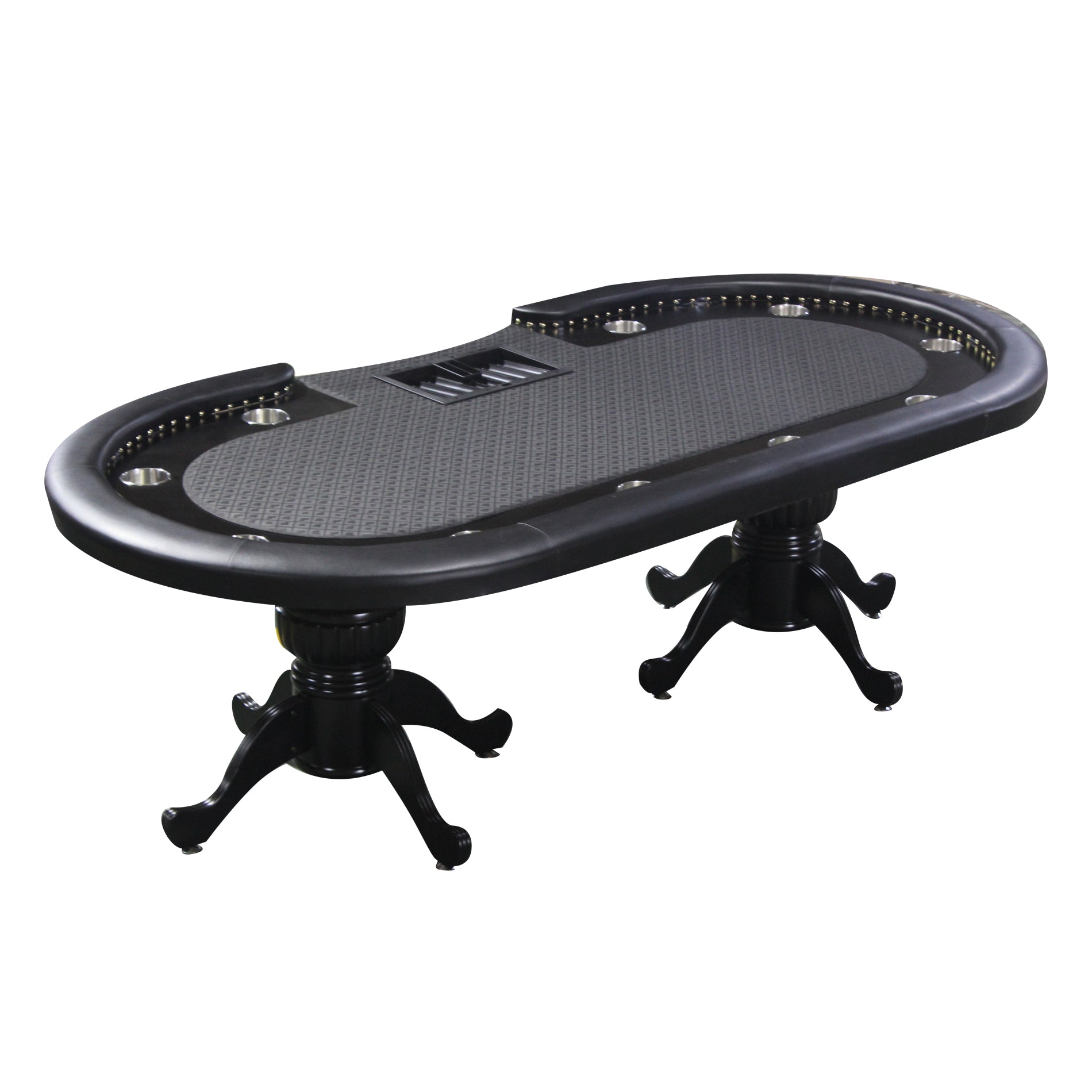 96" Poker Table For 10 Players Casino Game Texas Hold'Em Premium Oval With Round Stud Rivet Decorate Waterproof Cloth Chip Tray Cup Holders Black Primary Living Space Modern Plastic,Tech Cloth,Wood