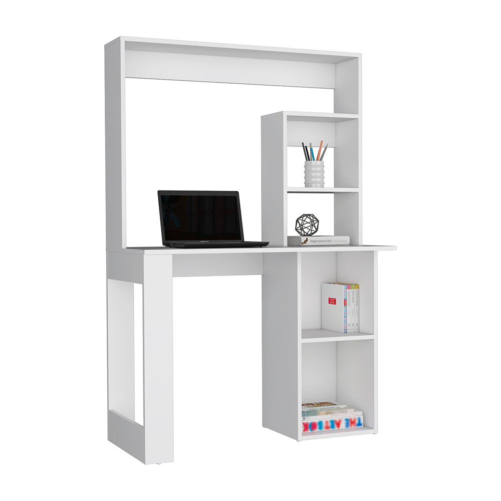 Maine Desk With Hutch And Shelves White Computer Desk Office Modern Freestanding Rectangular Shelves Desk Rectangular Particle Board Engineered Wood