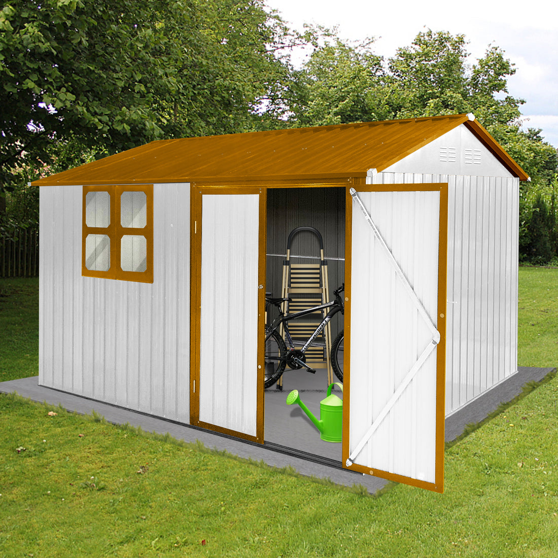 Metal Garden Sheds 10Ftx8Ft Outdoor White Yellow With Window White Metal