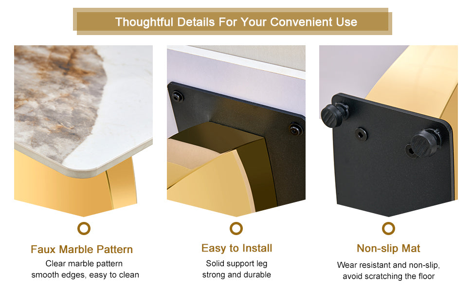 Table And Chair Set, Rock Plate Table Top, Gold Metal Table Legs, Stable And Beautiful, Suitable For Most Home Styles. Modern Simple Dining Table, Comfortable Seating. Gold Black Seats 4 Sintered Stone
