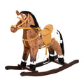 Qaba Kids Metal Plush Ride On Rocking Horse Chair Toy With Realistic Sounds Dark Brown White Dark Brown Plush