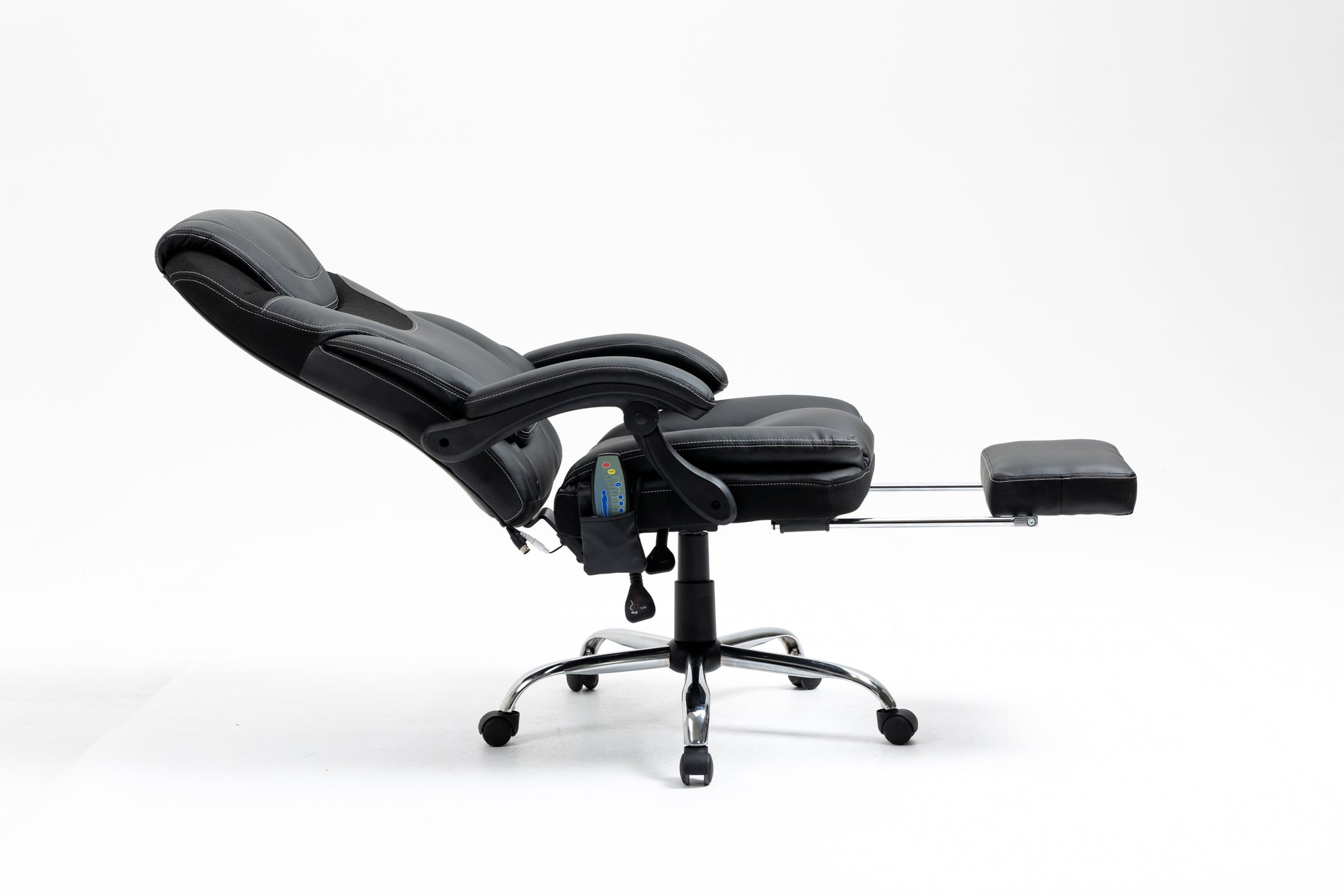 Massage Reclining Office Chair With Footrest, High Back Computer Chair Home Desk Ergonomic Executive Office Chair With Armrests, Adjustable Height. Black Faux Leather