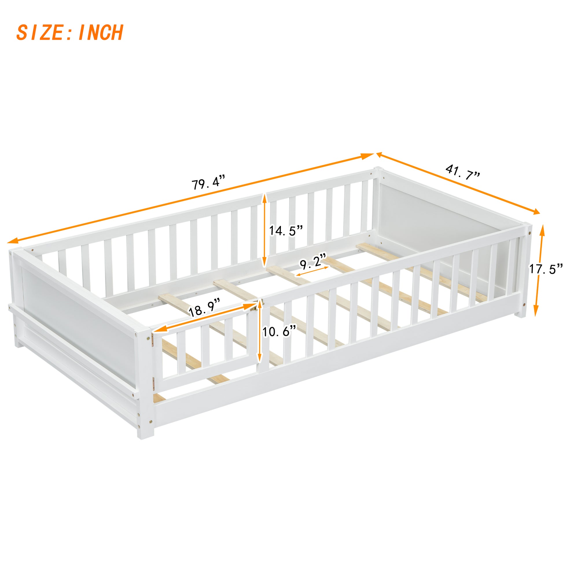 Twin Size Floor Platform Bed With Built In Book Storage Rack, Door,White Twin White American Design Pine