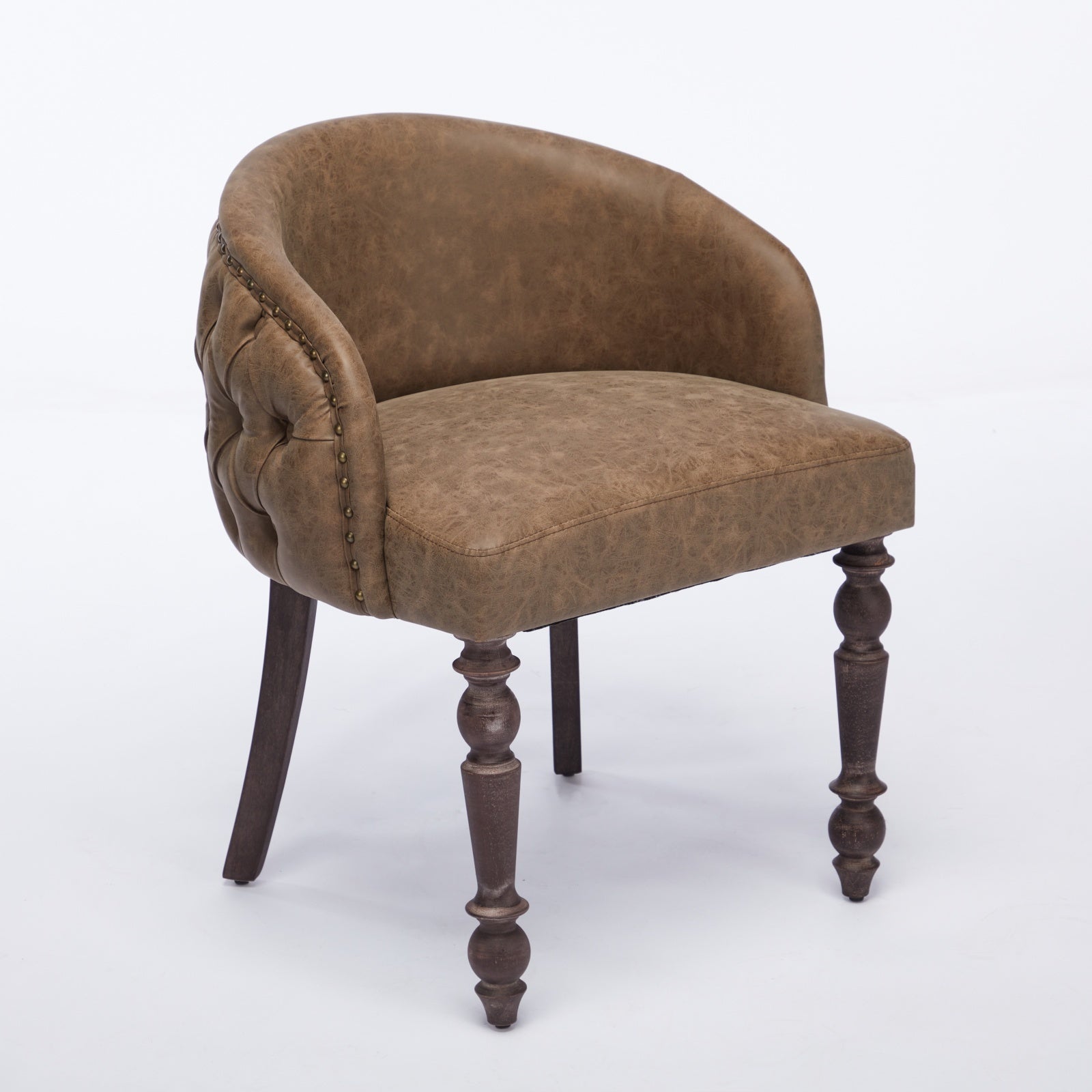 Hand Pulled Buckle Decoration Pu Dining Chair,Accent Leisure Chair, Mid Century Modern Arm Chair With Solid Wood Armrests And Legs, 1 Seat Cushioned Sofa For Living Room Bedroom,Brown Color,Sw1865Br Brown American Design Rubberwood Foam Pu