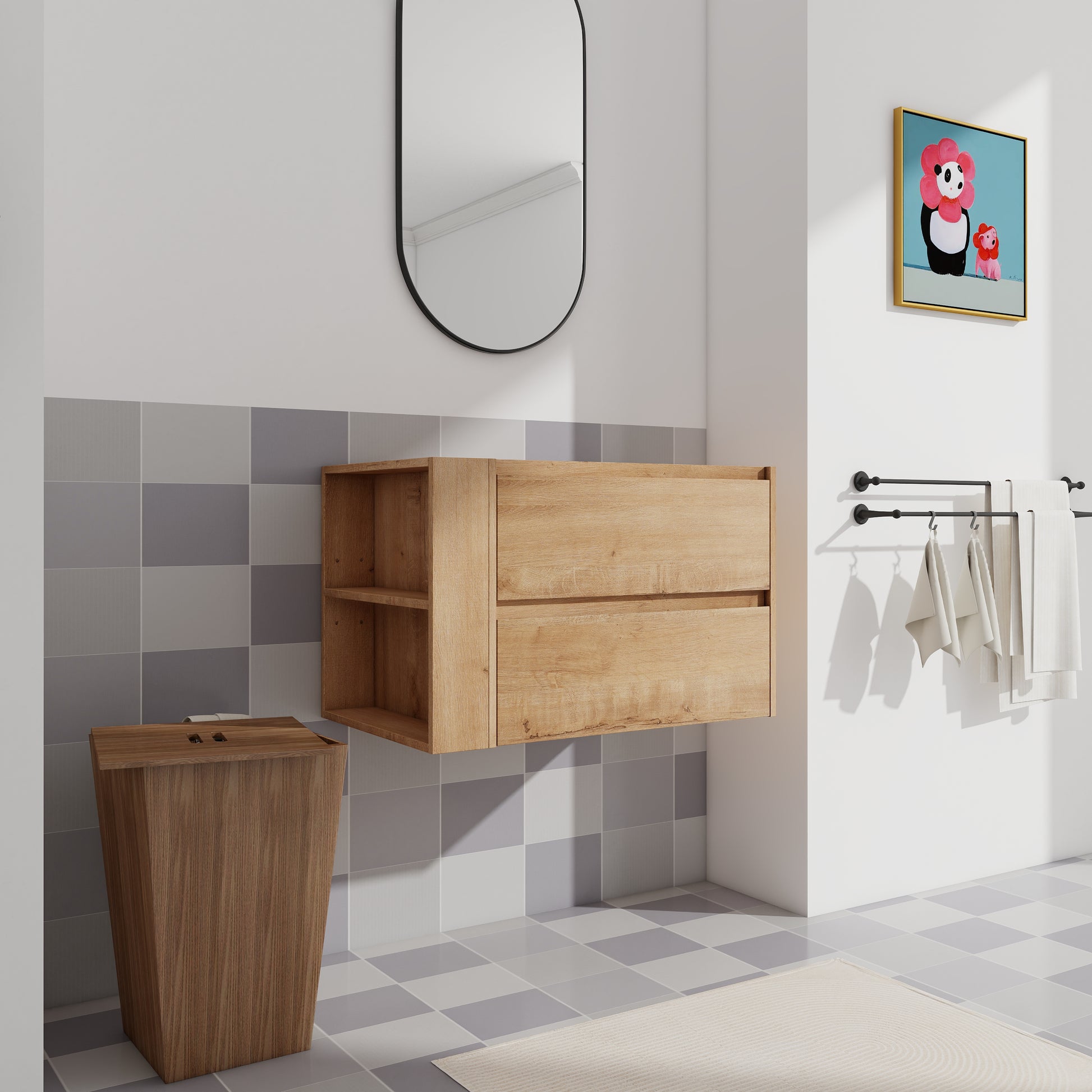 30" Wall Mounting Bathroom Vanity, Soft Close Drawer Only Vanity, Without Basin 2 Imitative Oak 1 Bathroom Wall Mounted Modern Plywood