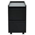 Modern End Table With Led Light And Wheels, Side Table With Transparent Brown Glass Door, 2 Storage Shelves And Drawers For Living Room, Black Black Mdf