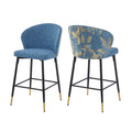 Counter Height Bar Stools Set Of 2, Jacquard Upholstered Bar Chairs, Metal Footrest And Frame For Kitchen,Dining Room,28