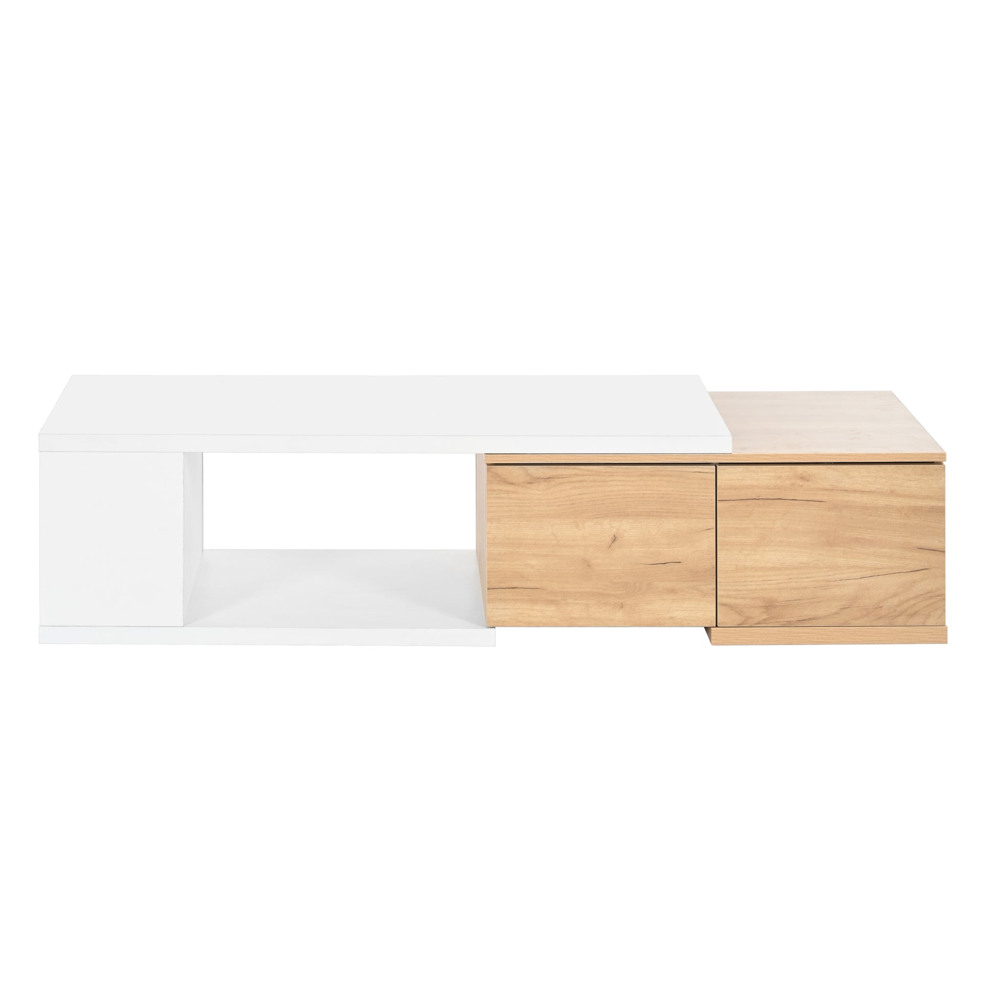 47.2'' 57''W Extendable Coffee Table With 2 Storage Drawers, Dual Tone Wood Center Table With Extendable Sliding Tabletop, Multi Functional Hidden Storage Sofa Table For Living Room, White White Primary Living Space Drawers Rectangular Particle Board Mdf