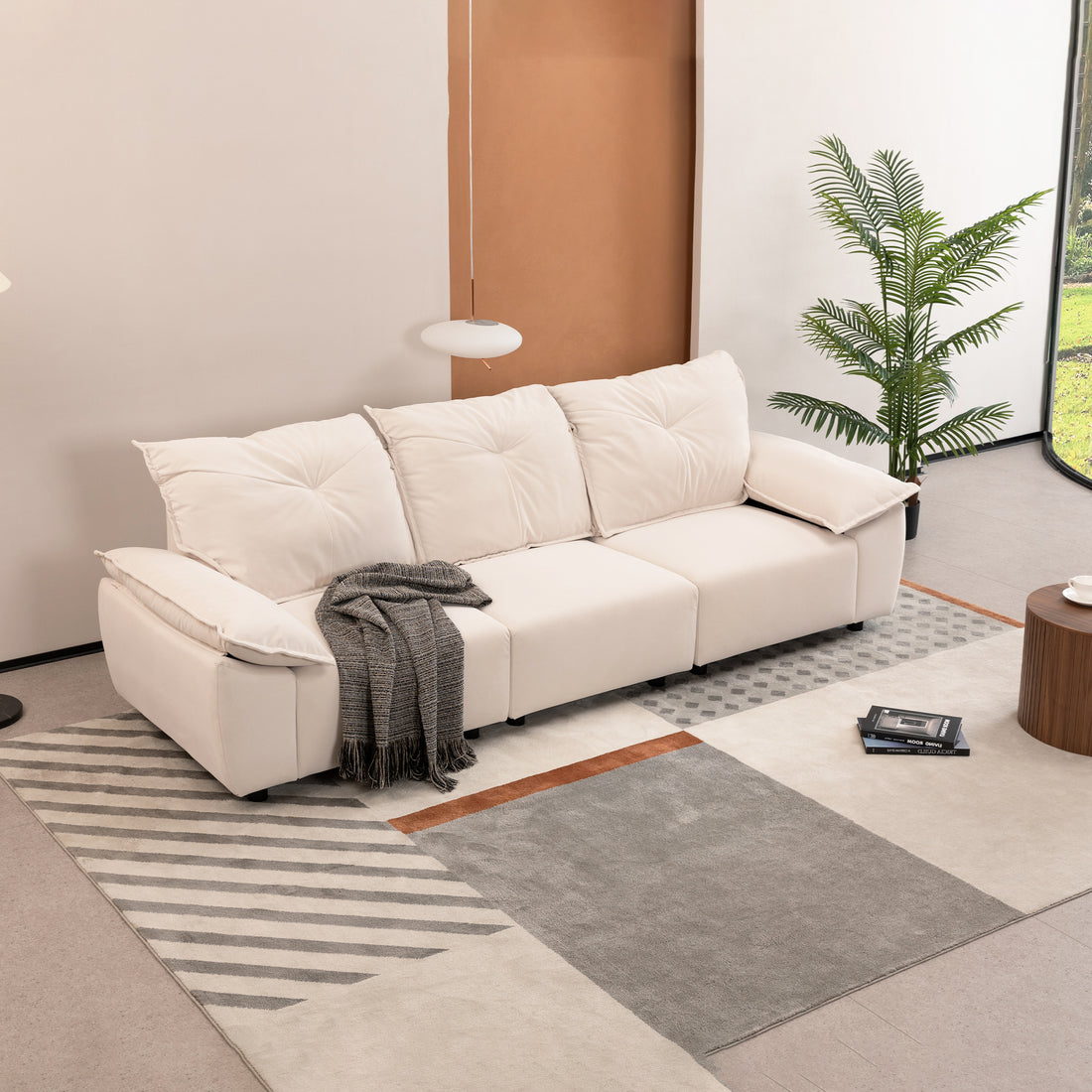 2239 Beige Fabric, Pillowcase Can Be Removed For Cleaning, Backrest Can Also Be Removed, Convenient And Easy To Take Care Of It. Beige Fabric 3 Seat