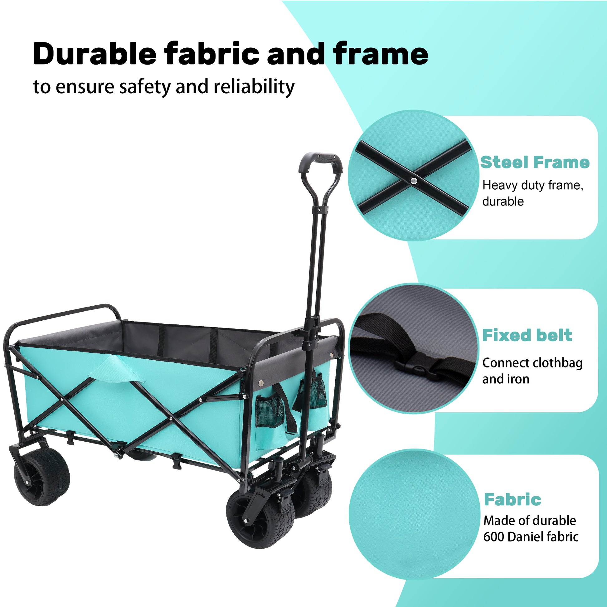 440Lbs Collapsible Foldable Wagon Cart With Strapping System ,Beach Wagon Utility Cart Utility Wagon Grocery Cart For Camping Shopping Sports Gardening Fishing Supports 3Pcs Plastic Liner Bag Blue