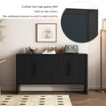 4 Door Large Storage Retro Sideboard With Adjustable Shelves And Long Handles For Kitchen, Dining Room And Living Room Black Black Mdf