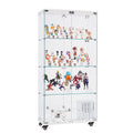 4 Tier Glass Display Cabinet, Double Door Glass Cabinet With Two Locks, Floor Standing Storage Cabinet With 6 Acrylic Shelves For Living Room, Bedroom And Office, White, 31.5