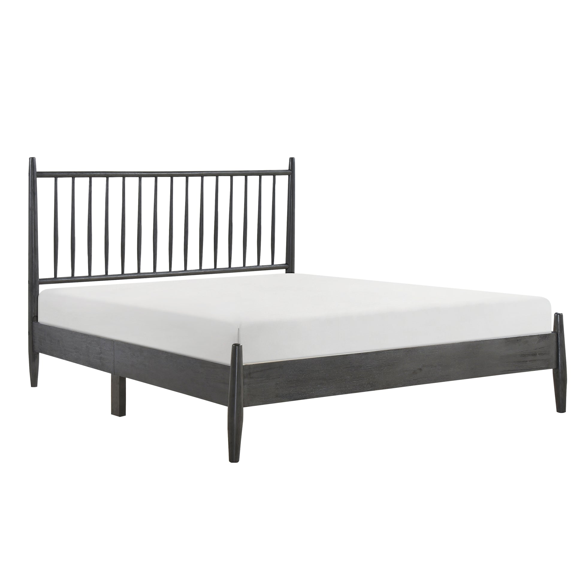 Mid Century Modern Design Queen Platform Bed 1Pc Gray Finish Wooden Bedroom Furniture Vertical Slats Headboard, Bed In A Box Box Spring Not Required Queen Gray Wood Bedroom Mid Century Modern Slat Beds Wood