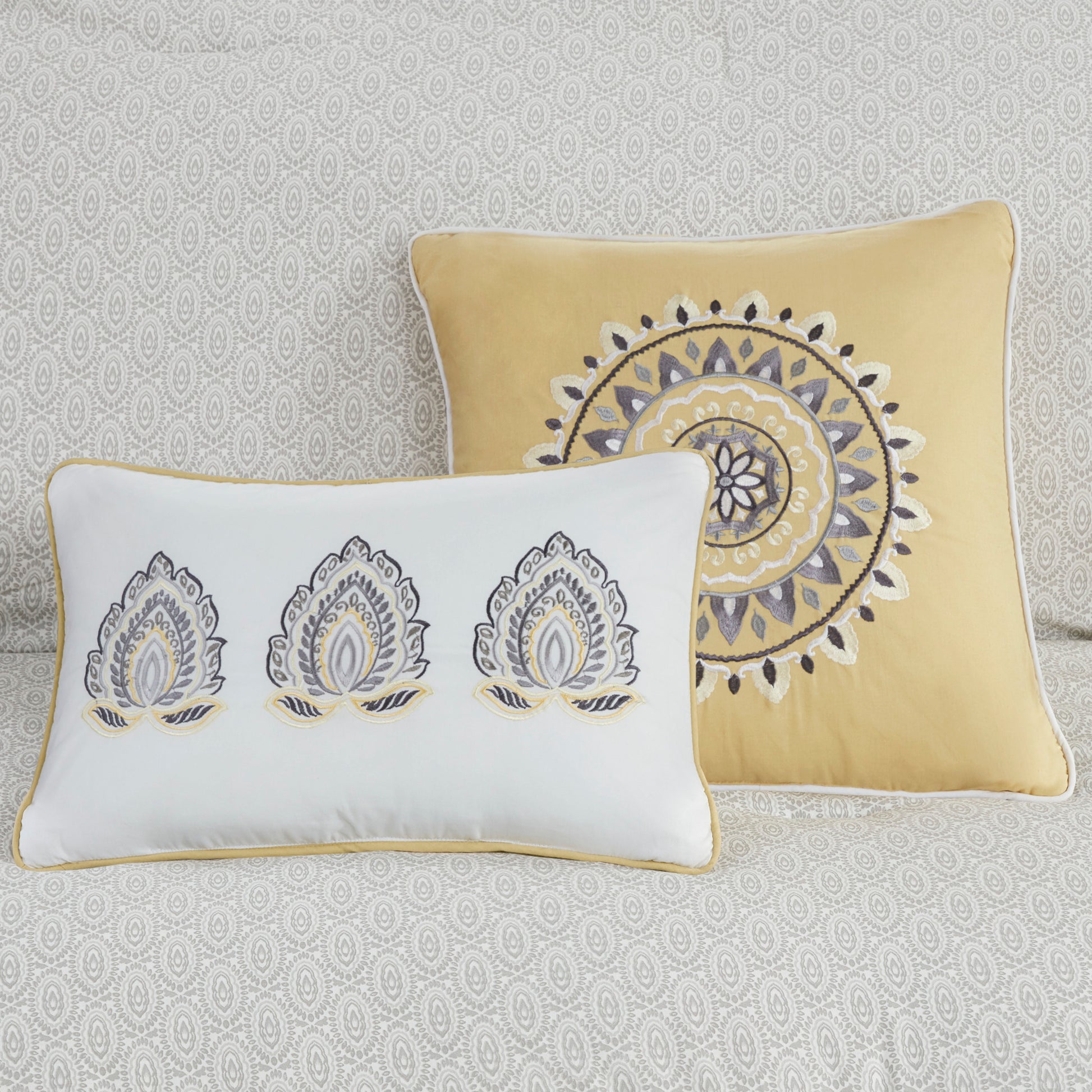 8 Piece Cotton Floral Printed Reversible Comforter Set Yellow Cal King California King Yellow Cotton